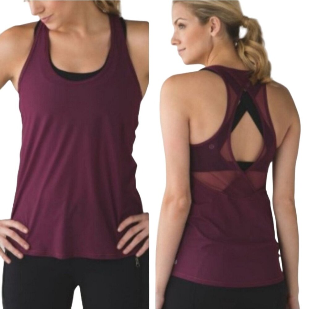 Lululemon Tranqui Tank Mesh Open Back Top Red Grape